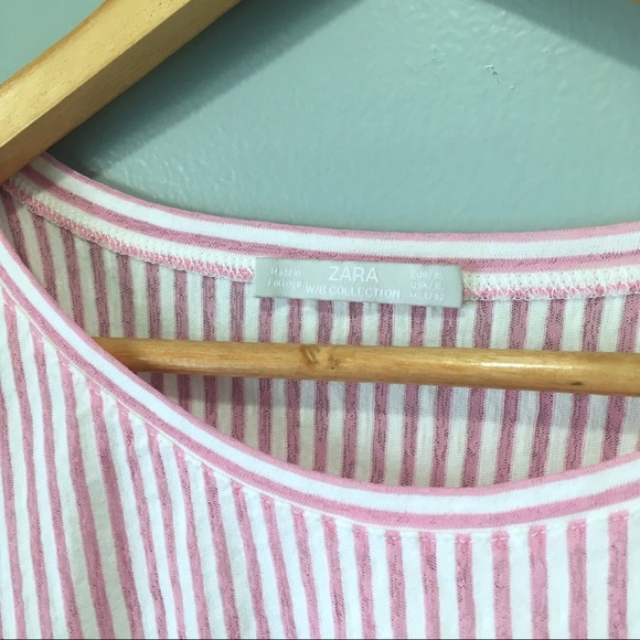 Zara Pink Semi-Sheer Striped Graphic Print Tee - Picture 3 of 7
